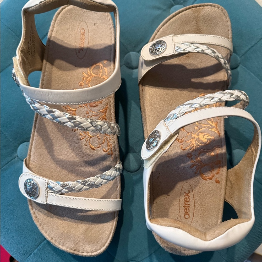ARTREX Jillian Braided Wedge Sandals White Silver Cork Wedge  Size 11 - Picture 12 of 12